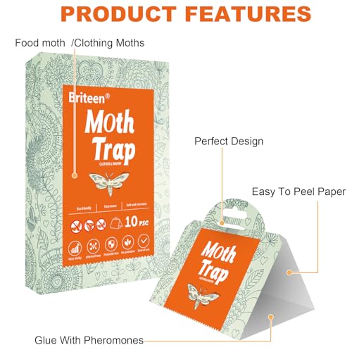 Pantry Moth Traps 10-Pack Safe and Effective for Food and Clothing- Glue Traps with Pheromones for Wool Closet Carpet Food and Cupboard K03 - color: Orange