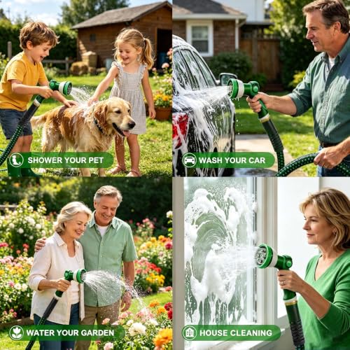 Garden Hose 25FT, Ultra Lightweight with 10-Function Nozzle - color: Green