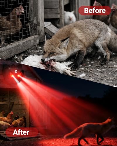 Solar Coyote Deterrent Predator Lights - Nocturnal Animal Repeller with Red LED Flashing Lights for Chicken Coop, Yard & Garden Protection Against Raccoons, Foxes, Deer, Skunks, Hawks