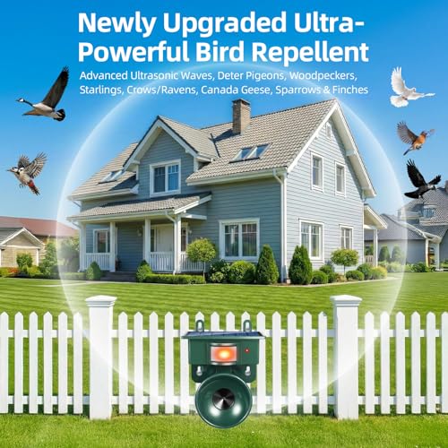 Upgraded Solar Ultrasonic Bird Repellent Devices Outdoor Bird Deterrents for Outside Patio Garden Pigeon Repellent for Balcony Keep Crows Sparrows Starlings Out of Fruit Trees,Swimming Pool,Roof