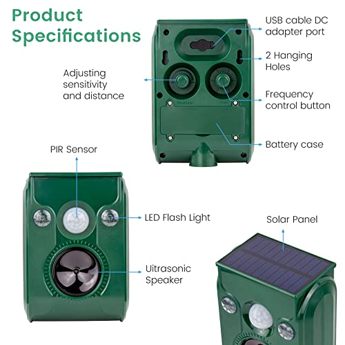 2 Pack Solar Animal Repellent, Ultrasonic pest Repeller, Cat Repellent Outdoor, Squirrel Repellent, Deer Repellent,Waterproof,Siren and Flash Animal Repellent,Repel,Dog, Raccoon, Skunk - size: 2PCS