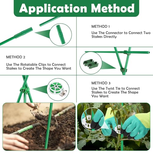 Cludoo 342PCS Garden Stakes Set with 100 Sets Fiberglass Plant Stakes Sticks Supports and Accessories, DIY 4ft 5ft 6ft 7ft Tomato Stakes for Tomato,Vegetables, Pepper, Indoor Outdoor Spring Plants - size: 100 sets