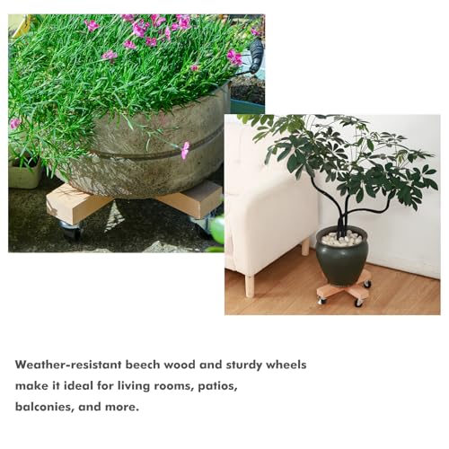 Wooden Plant Caddy with Wheels 12 Inch Rolling Plant Stand on Wheels Heavy Duty Plant Dolly for Large Plants Plant Roller with Wheels Planter Wheels Base Indoor & Outdoor - color: Beech Wood, size: 12" - 1 Pack