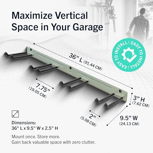 StoreYourBoard Garage Tool Organizer, 36 in, Holds 250 lb - color: CACTUS, size: 36" Heavy Duty Steel Rack | 4 Hooks | Holds 250lbs