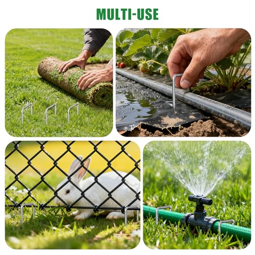 Landscape Staples Galvanized Garden Stakes,8 inch 50 Pack 11 Gauge Heavy Duty Garden Pins for Fences, Lawns, Weed Barriers and Landscape Fabrics, Irrigation Hose,Yard Lawn, Landscape Fabric. - size: 8 INCH