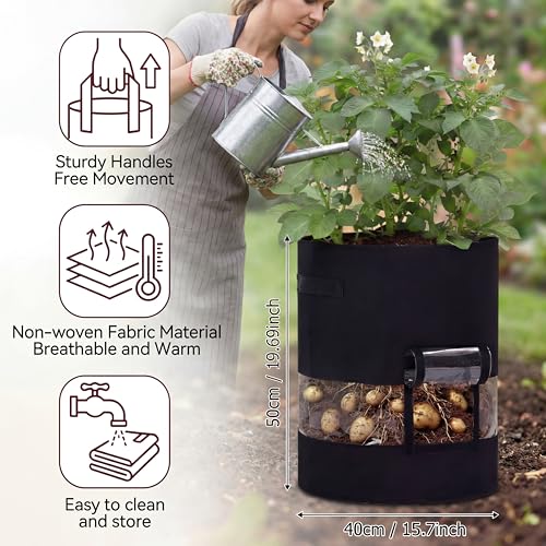 Baderke 2 Pack Grow Bags with Visible Harvest Window, 20 Gallon, Black