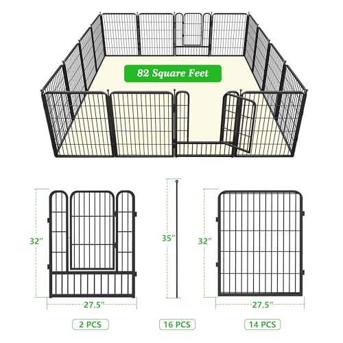 Decorative Black Metal Fencing Garden Fence with Gate, 36ft(L) 32in(H) 16 Fence Panels No Dig Fence Rustproof Animal Barrier Fence Temporary Dog Panels Fencing Outdoor - size: 36ft-32"H(14 Panels+2 Gates)