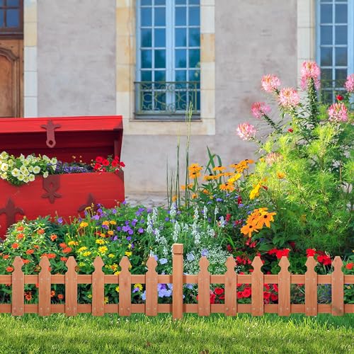 Topeakmart 355in Picket Fence for Garden, Wooden Fence Panels,Light Brown - color: Light Brown, size: 355in