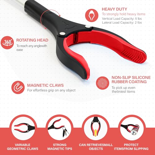 Grabber Reacher Tool - 32” Reacher Grabber Tool with Strong Magnetic and Swivel Head - Heavy Duty Pick Up Stick Grabbers for Seniors, Trash, Surgery Recovery Must Haves Gifts(Red) - size: Dark Red (Pack of 1)