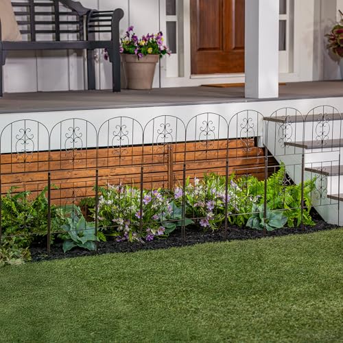 Evergreen Montebello Metal Garden Fence Edging 28" Above Ground, 8 ft Long | No Dig Landscape Edging for Garden, Flower Bed, Yard | Animal Barrier Decorative Fencing for Dogs, Rabbits - style: Montebello, Tall