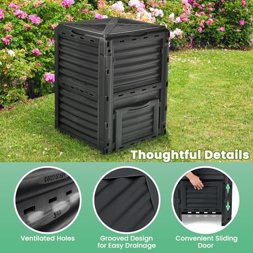 Outdoor Compost Bin, 80 Gallon Large Composting Box with Top Flip Latch-on Lid & Bottom Exit Door, Food Waste Container, Composter Barrel for Garden & Yard, Kitchen (All Black) - color: All Black