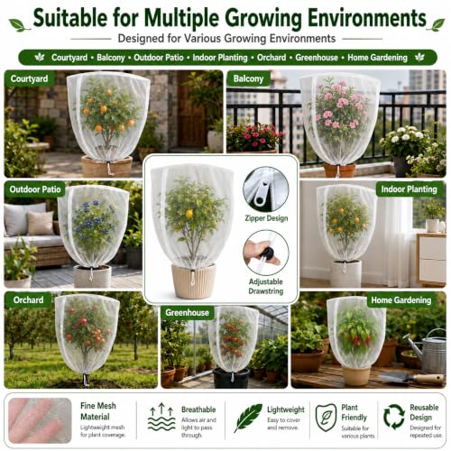 4-Pack Fine Mesh Plant Cover with Drawstring, 3.3x4.9FT - 4.0x4.9FT, Reusable Garden Netting for Vegetables, Flowers, Fruit Trees and Potted Plants, Insect Barrier Plant Protection Net - size: 3.3*4.9Ft + 4.0*4.9Ft-4pack