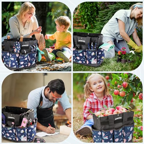 WORKPRO Garden Tool Bag, 9-Pocket Heavy Duty Oxford Tote Bag - color: Blue Insects