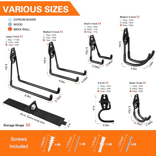 HUPBIPY 26 Pack Garage Hooks Heavy Duty Utility Steel with Anti-Slip Coating Wall Mount Storage Organizer for Hanging Power and Garden Tools, Ladders, Hose, Bikes, Ropes, Bulk Items, and More - color: 26 Pack Black
