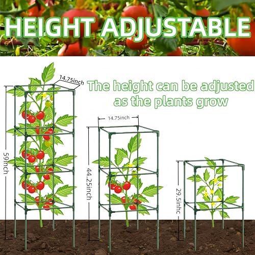 3 Pack Square Tomato Cages for Garden, 59 Inch Tall Heavy Duty Metal Tomato Plant Support Trellis, Adjustable Large Tomato Stakes for Outdoor Pots Climbing Plants, Vegetables, Cucumber - size: 59Inch
