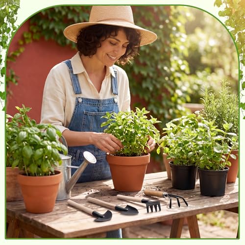8 Sets Kids Mini Gardening Tools with Storage Bags Succulent Potting Planting Kit Indoor with Metal Rake Trowel and Shovel Small Gardening Tools for Cultivating Weeding Transplanting