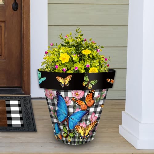 Briarwood Lane Spring Planter 14" x 15" x 15" Checkered Butterflies Large for Spring Planter - color: Checkered Butter, size: Large