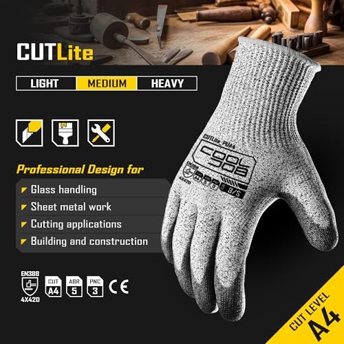 COOLJOB 12/120 Pairs Cut Resistant Work Gloves PU Coating, ANSI A2 A4 A6 A9 - size: Small (Pack of 12)