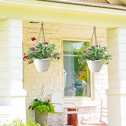 RooTrimmer 5 Pack 10 Inch Plant Pots for Indoor Outdoor,Plastic Floor Planters with Drainage Holes,Lightweight Flower Pots for Home,Patio & Garden(White) - color: White, size: 10 inch