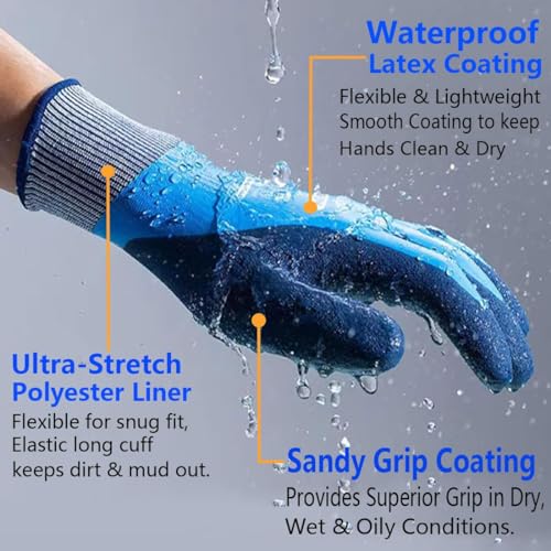Waterproof Work Gloves Superior Grip Gardening Gloves - color: Black, size: Medium