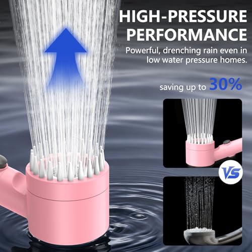 Filtered Shower Head with Handheld, High Pressure Water Flow and Multiple Spray Modes Shower Head with Filter, Power Wash for Hard Water, Showerhead with ON/OFF Switch for Pets Bath (Pink) - color: Pink