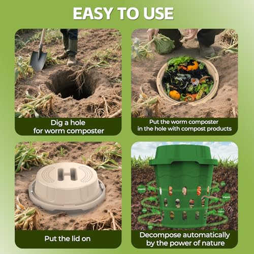 4-Pack Inground Worm Composter, 8L Outdoor Worm Farm, Worm Compost Bin for Garden Beds & Home Use, Vermicomposting Bin for Recycling Food Waste (9.5x9.5x10.8Inch), Green - size: 4-Pack