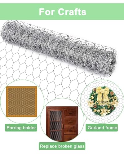 vensovo Galvanized Chicken Wire Mesh Roll 13.7" x 393", 0.8 Inch Hexagonal Poultry Netting Fence for Garden, Rabbits, Chicken Coop, Plant Protection & DIY Crafts - size: 13.7 inch x 32.8 Ft