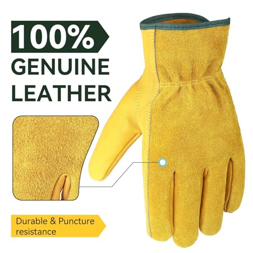 OZERO Leather Work Gloves, Gardening Gloves, Flex Grip, 5 Pairs, Medium - color: Gold(5 Pair), size: Medium
