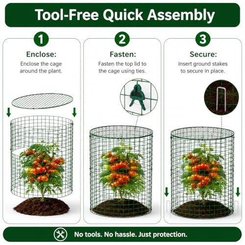 Plant Protectors from Animals 12 x 12 in Metal Chicken Wire Cloche Plant Cages for Outdoor Plants, Garden Fencing Animal Barrier with Detachable Dome Lid, Stakes & Zip Ties (4 Pcs) - color: 4 Pcs
