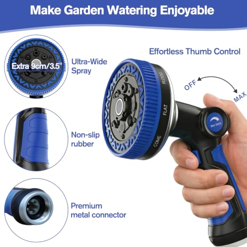 Rosy Earth Garden Hose Nozzle, 3.8" Ultra-Wide Metal Hose Sprayer, Blue - color: Blue