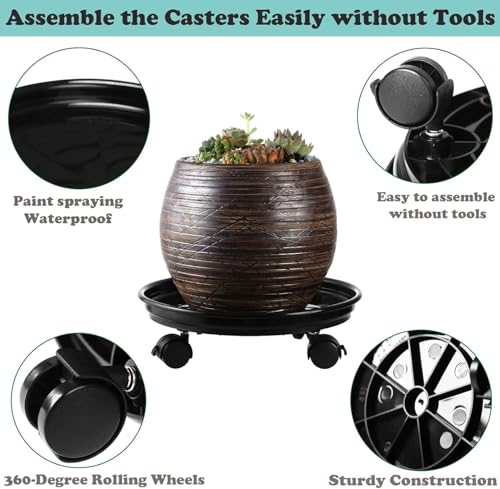 12 Packs Plant Caddy with Wheels 11.8" Plastic Rolling Plant Dolly Coasters Heavy-duty Wheeled Planter Mover Rollers Indoor Outdoor Wheeled Flower Pot Base Saucers with Casters, Black - color: Black, size: 11.8" - 12 packs