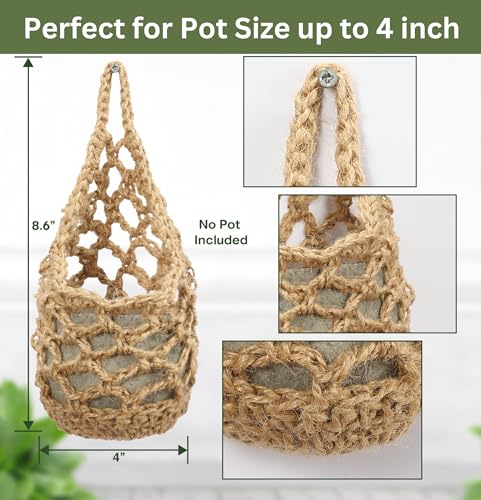 3 Packs Macrame Wall Plant Hanger for 4 in, Small Hanging Plant Basket - color: Jute X 3pc