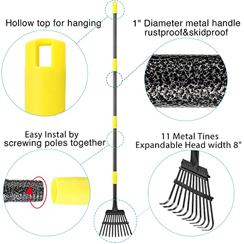 Oliynedy Leaf Rake for Gardening, Adjustable Metal Garden Rake for Leaves Long Handle 30-60", 11 Tines 9" Wide Small Lawn Collapsible Yard Adult Kids Rake for Camping Flower Beds Mulch Shrub - style: 30-60"