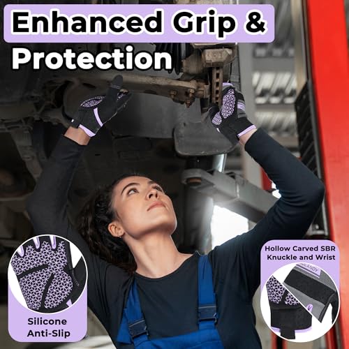 Work Gloves Women, Safety Work Gloves Touchscreen Working Glove for Mechanic, Gardening - color: Purple-upgraded, size: Large