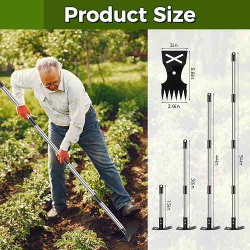 Weed Puller Tool with Long Handle - 54" Heavy Duty Manual Weeder & Garden Hoe, 2 in 1 Uprooting Tool for Yard, Lawn, Flower Bed, and Patio, Durable Weed Remover for Gardening (54") - style: 54"