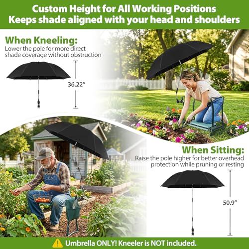 Garden Kneeler Umbrella, 42” Large Clip on Umbrella with Metal Clamp,UPF50+ Sun Protection,360°Swivel,Folding Garden Umbrellas for Garden Bench Kneeler Seat,Outdoor Gardening Shade - color: Black