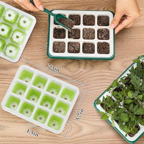 6pcs Reusable Seed Starter Kit, 72 Cells Seed Starter Trays, Silicone Seedling Starter Trays for Starting Plant Seeds with Flexible pop-Out Cells, Indoor Gardening Plant Germination Trays - color: Green
