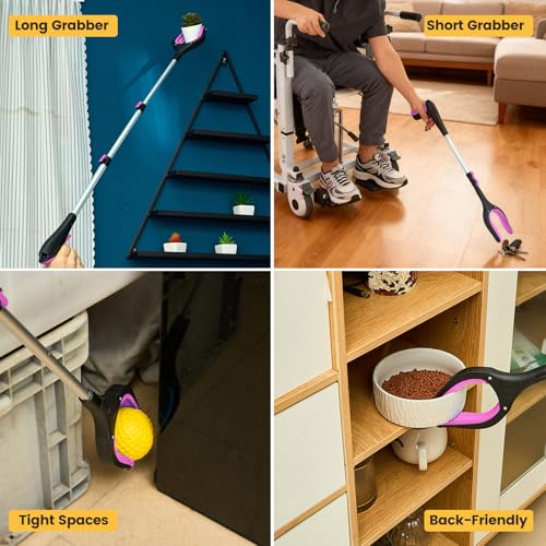 Telescopic Grabber Reacher Tool, 5-Level Adjustable Length (23'' to 41'') - Trash Claw Gripper, Pickup Stick for Litter Picking, Yard Work, and Seniors (Pink) - color: Pink
