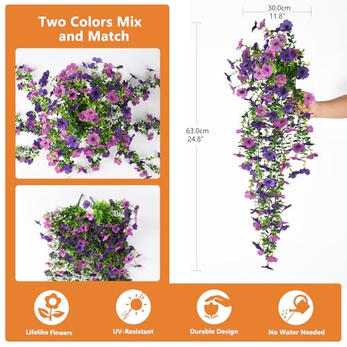Hommyea Artificial Fake Fall Flowers Plants for Outdoors Mums Home Decor - color: Double Purple