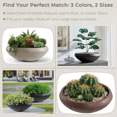 23.3" Dia x 7.9" H Extra Large Bowl Planter, Weathered Concrete Flowerpot - color: Natural, size: Large