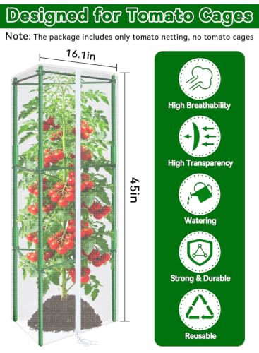 ZeeDix 45x16.1 in Garden Tomato Plant Cover Netting for Tomato Cage - size: 45inch
