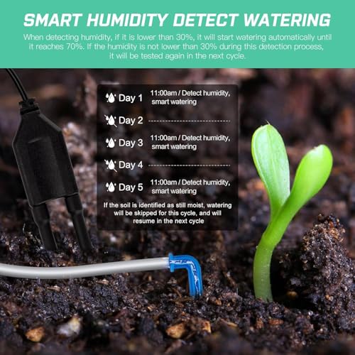 Automatic Plant Waterer Indoor Self Watering System for 15 Potted Plants, Auto Drip Irrigation Kit Programmable Water Timer with Smart Humidity Detection, Green - color: Green