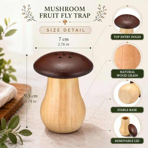 2 Pack Wooden Mushroom Fruit Fly Traps for Indoor