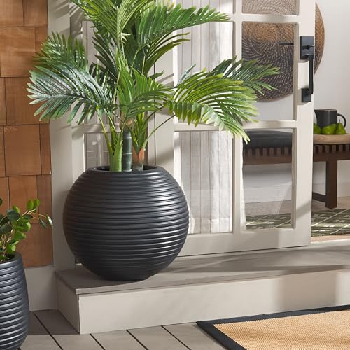 SAFAVIEH Outdoor - Mora BlackFiconstone Cement Round Planter Pot with Drainage Hole, Fully Assembled (PAT1534A) - color: Black