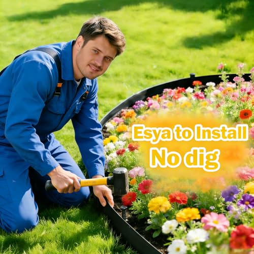 66 FT Landscape Edging Kit with 60 Spikes - 3 Inch High Flexible Plastic Garden Border - No-Dig Lawn Edging for Flower Beds, Pathways, and Yards - Durable Black Landscape Border(3in x 66FT) - size: 3in x 66FT