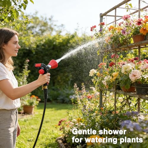 FANHAO High Pressure Fireman's Spray Nozzle, Heavy Duty Metal Hose Nozzle - color: Red