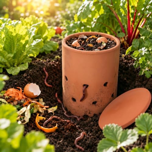 3 Pcs 10" Terracotta Inground Worm Composter Bulk Outdoor Garden
