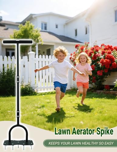 Aerator Lawn Tool for Garden Yard, Manual Yard Aerator with Heavy Duty 2" Pre-Installed Spikes, Dual-Screw Reinforced Handle for Stability, Grass Plug Aerator for Lawn Care Garden, Revives Lawn Health