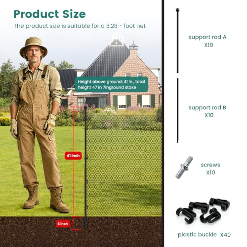 4FT Metal Fence Posts 10 Pack, Garden Lawn Wire Fencing Stakes