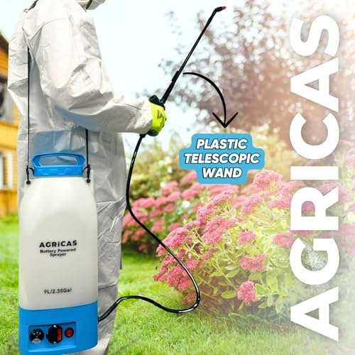 Battery Powered Sprayer 2.35 Gallon, Electric Garden Sprayer for Weed/Pest Control, 6 Nozzles, 50 PSI Pressure, Telescopic Wand, Shoulder Strap, Long-Lasting 12V Battery - color: Model2-AG2003-2.35 Gal